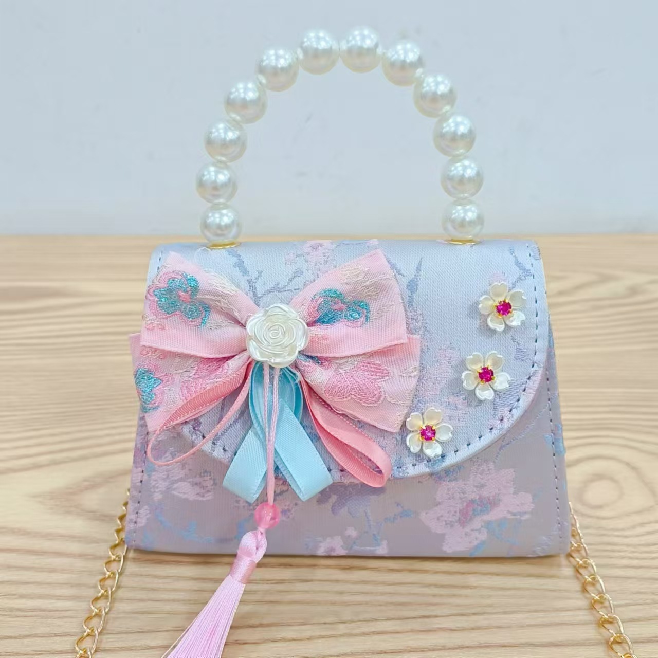 Bolso de princesa de estilo chino cadena antigua bolso de perla portátil para niñas bolso inclinado para niñas accesorios de ropa china bolso de cambio