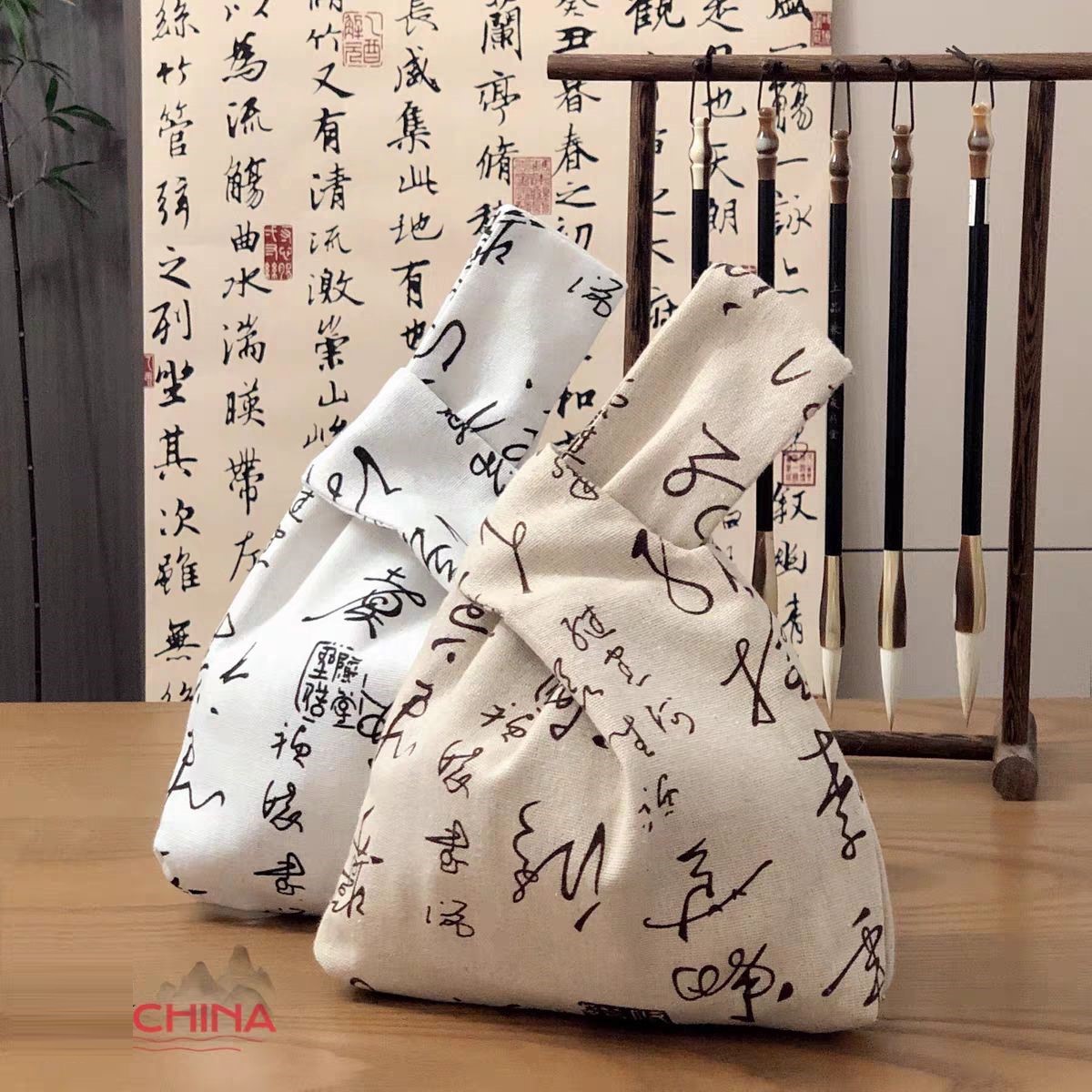 复古新中式书法手腕包兰亭集序艺术国风旗袍手拎手提包高级手挽袋