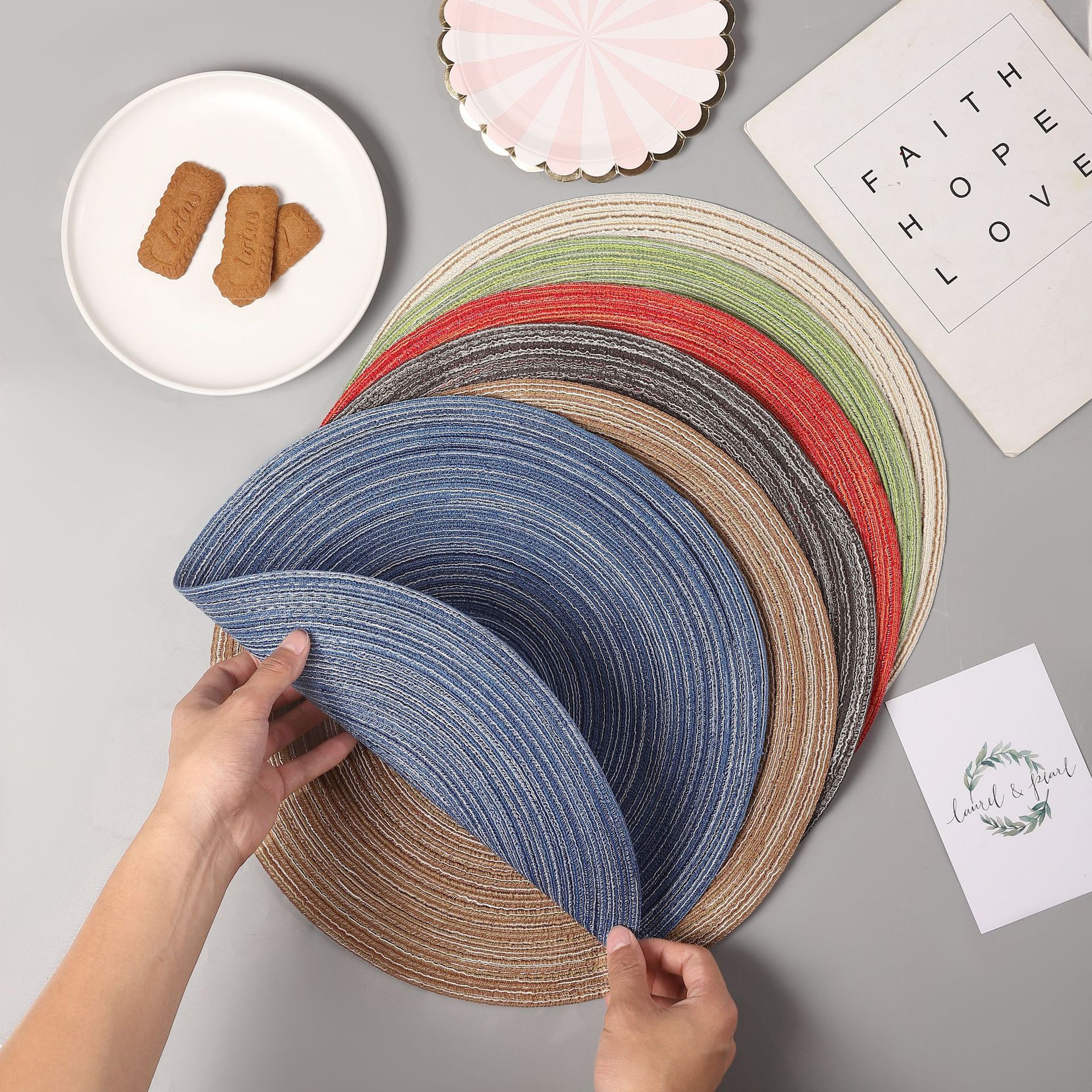 圆形欧式棉纱餐垫杯垫水果垫隔热 家用防滑餐桌装饰餐具垫碗垫