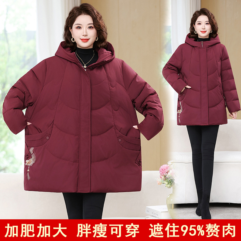 200斤胖妈妈宽松羽绒服女冬季中老年人女装奶奶白鸭绒保暖外套女