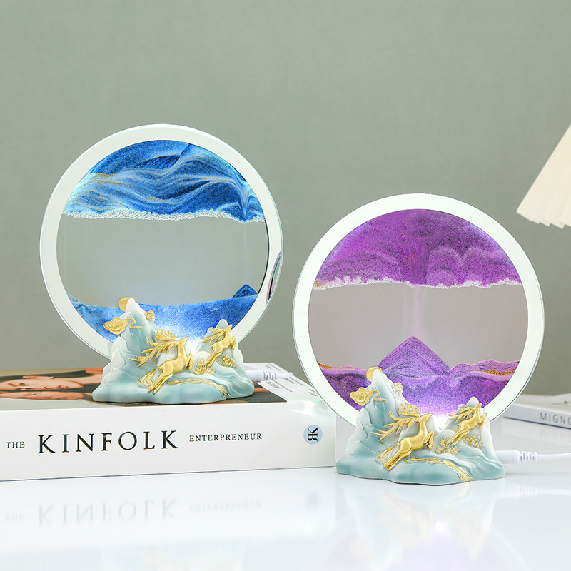 Creative 3D Quicksand Painting Ornaments, Living Room Atmosphere Lamp Decorations, Hourglass Decompression Night Lights, Home Gifts and Crafts