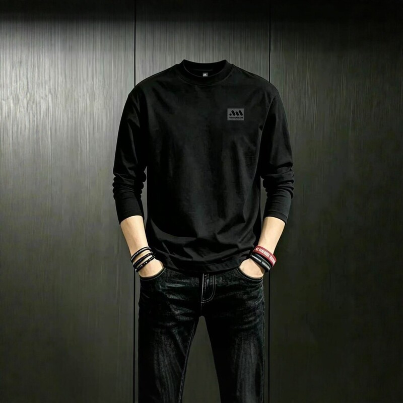 High-end cotton long-sleeve men's t-shirt, popular 2026 new model, light luxury high-end men's base shirt top High-end cotton long-sleeve men's t-shirt, popular 2026 new model, light luxury high-end men's base shirt top