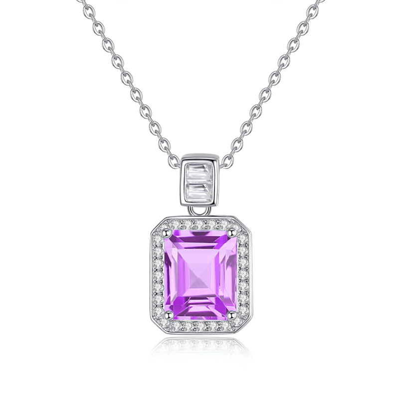 Gem Cross-border Douyin Live S925 Collar de plata esterlina Colgante cuadrado de piedra natural para mujer Cadena de clavícula con sentido de diseño avanzado
