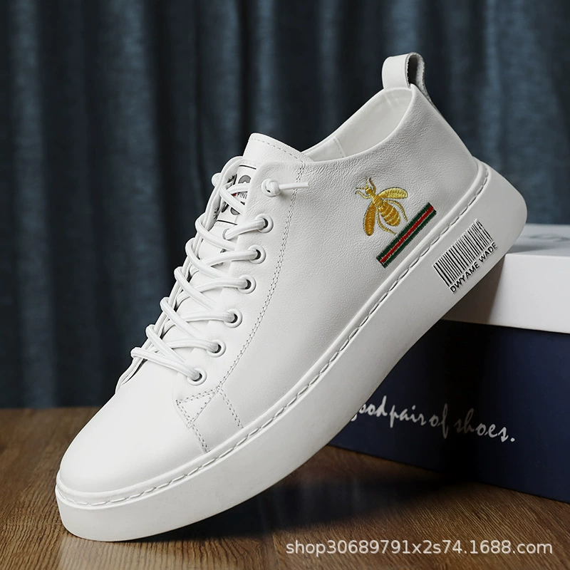 Мужская обувь из натуральной кожи, новинка 2022 г., Белая обувь, мужская обувь для скейтбординга, модная Корейская универсальная пчела для студентов