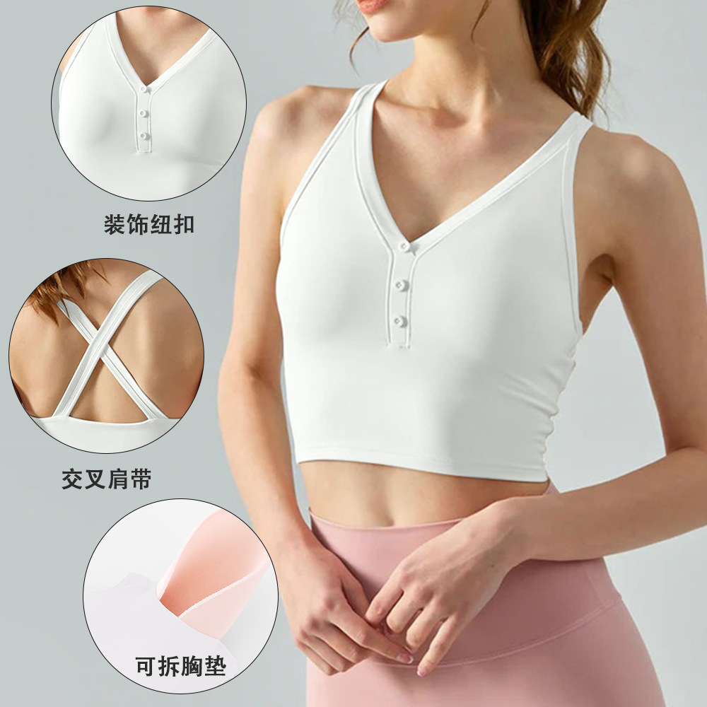 Lulu mismo desnudo con cuello en V deportes chaleco ropa interior Mujer Cruz belleza espalda sujetador fitness al aire libre correr ropa de yoga