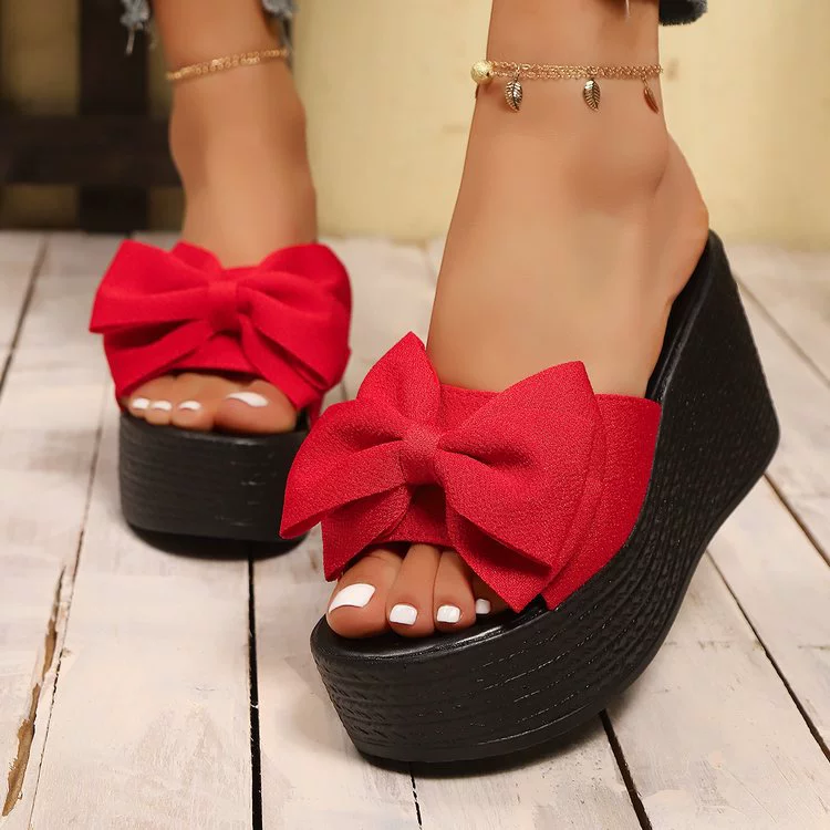 Размер 34-43, женская обувь большого размера, босоножки на танкетке на толстой подошве, летняя верхняя одежда, новые универсальные маленькие туфли на высоком каблуке с бантом