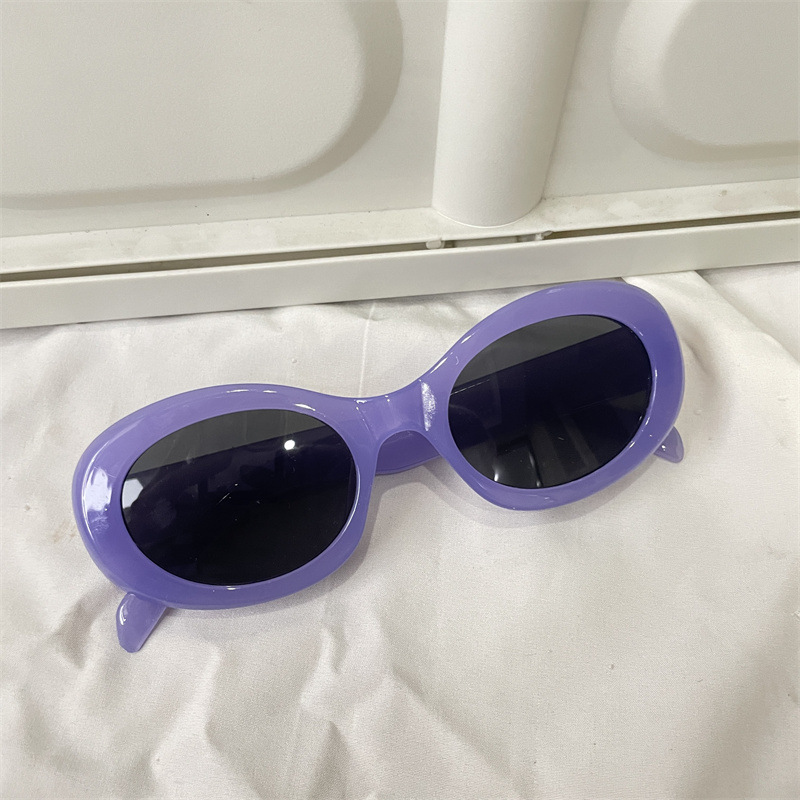 レトロな円枠サングラス紫色のドーパミンギャルメガネ男紫外線防止近視サングラス女性の丸い顔