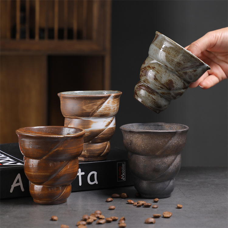 Vintage Ceramic Coffee Cup Kiln-fired Rustic Pottery Mug_voghion.com