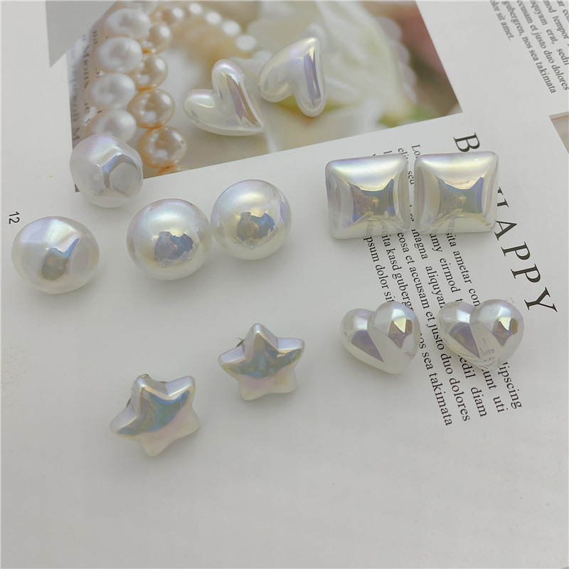 Fashion Pentagram Round Heart Shape Imitation Pearl Stoving Varnish Womenu0027S Ear Studs 1 Pair