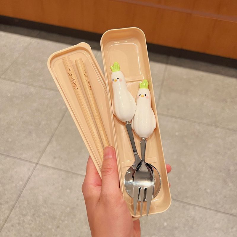 入学新商品学生携帯スプーン箸セットかわいいスプーンスプーンスプーン高颜値スプーンフォーク二合一|undefined