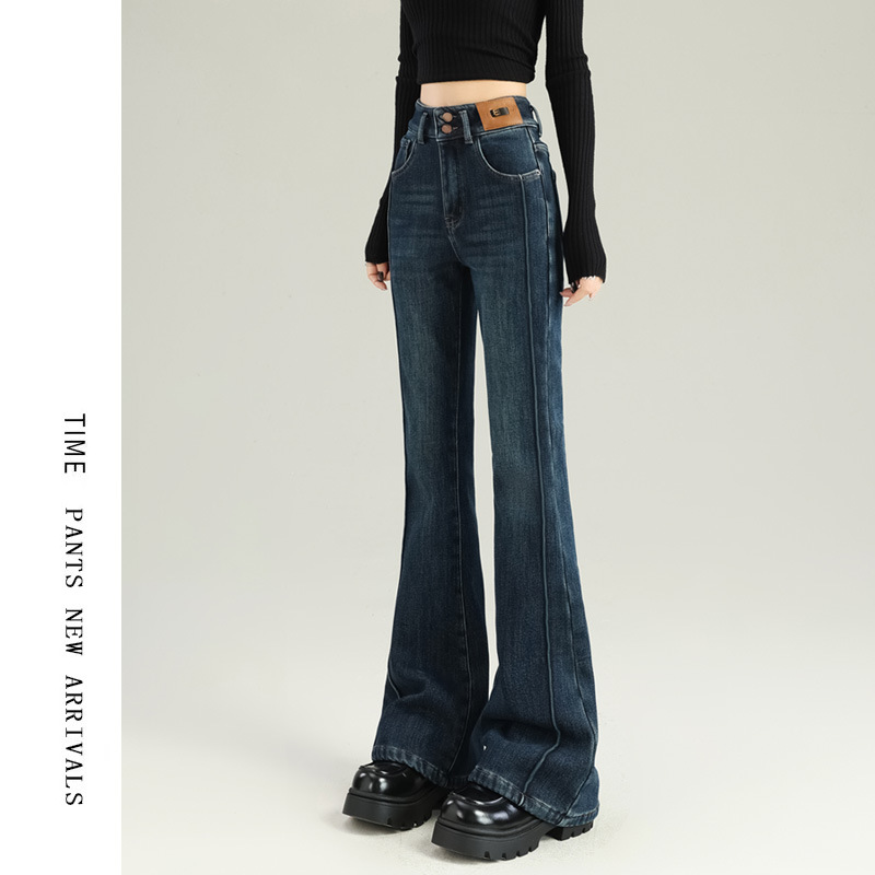 Fleece-Lined Thickened Flared Jeans for Women, Winter New High-Waisted Slim-Fit Stretchy Bootcut Pants 6532-5