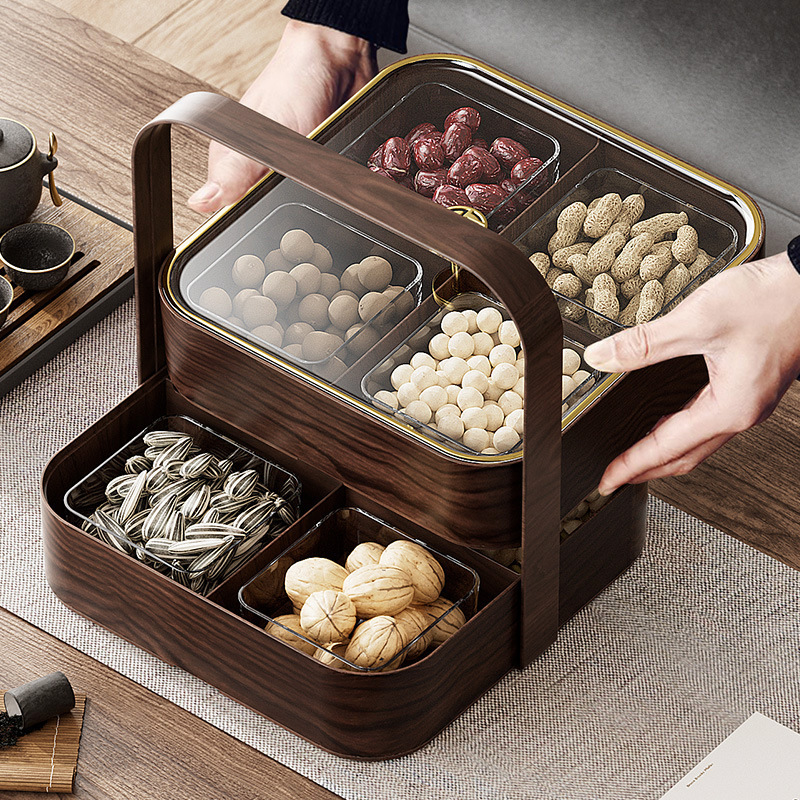 果物皿家庭用リビングルームのお茶皿のキャンディー箱のドライフルーツ箱の多層は、分格スナック収納箱を重ねることができます。|undefined