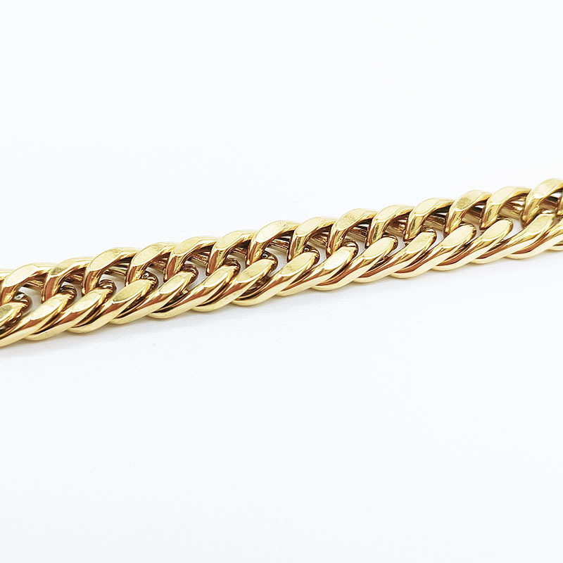 Oro inoxidable, tejido, doble botón, collar molido de cuatro lados, acero de titanio, cadena cubana gruesa y ancha, para hombre_voghion.com