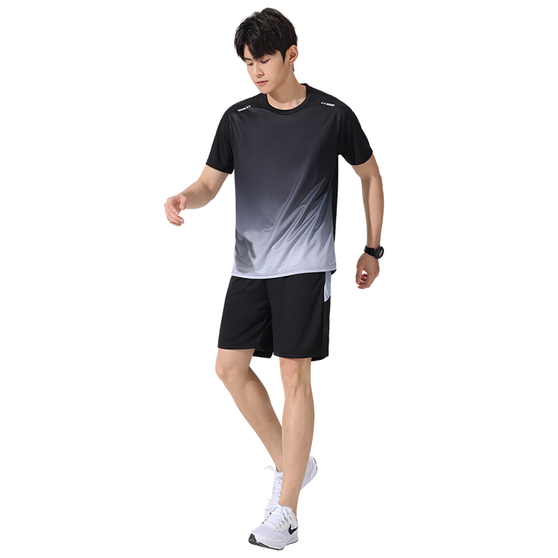运动套装男速干衣冰丝T恤短袖短裤跑步夏季训练健身衣服羽毛球服|undefined