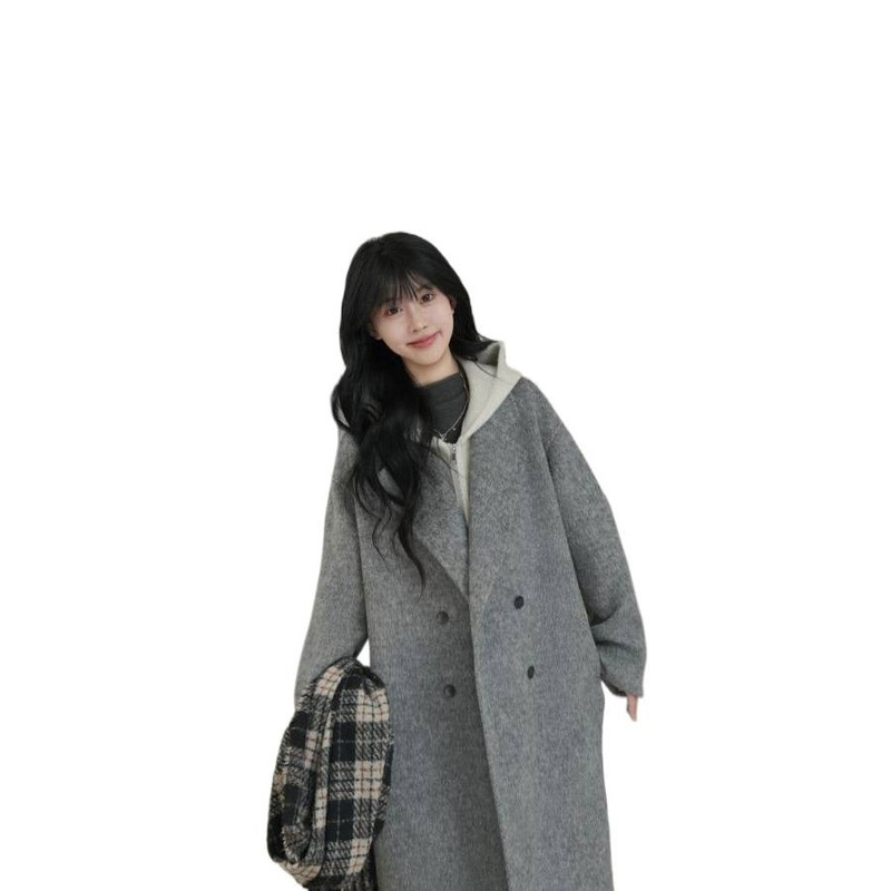 伊迪卡双面羊毛大衣韩系假两件高贵气质百搭长款宽松女装秋冬新款|undefined