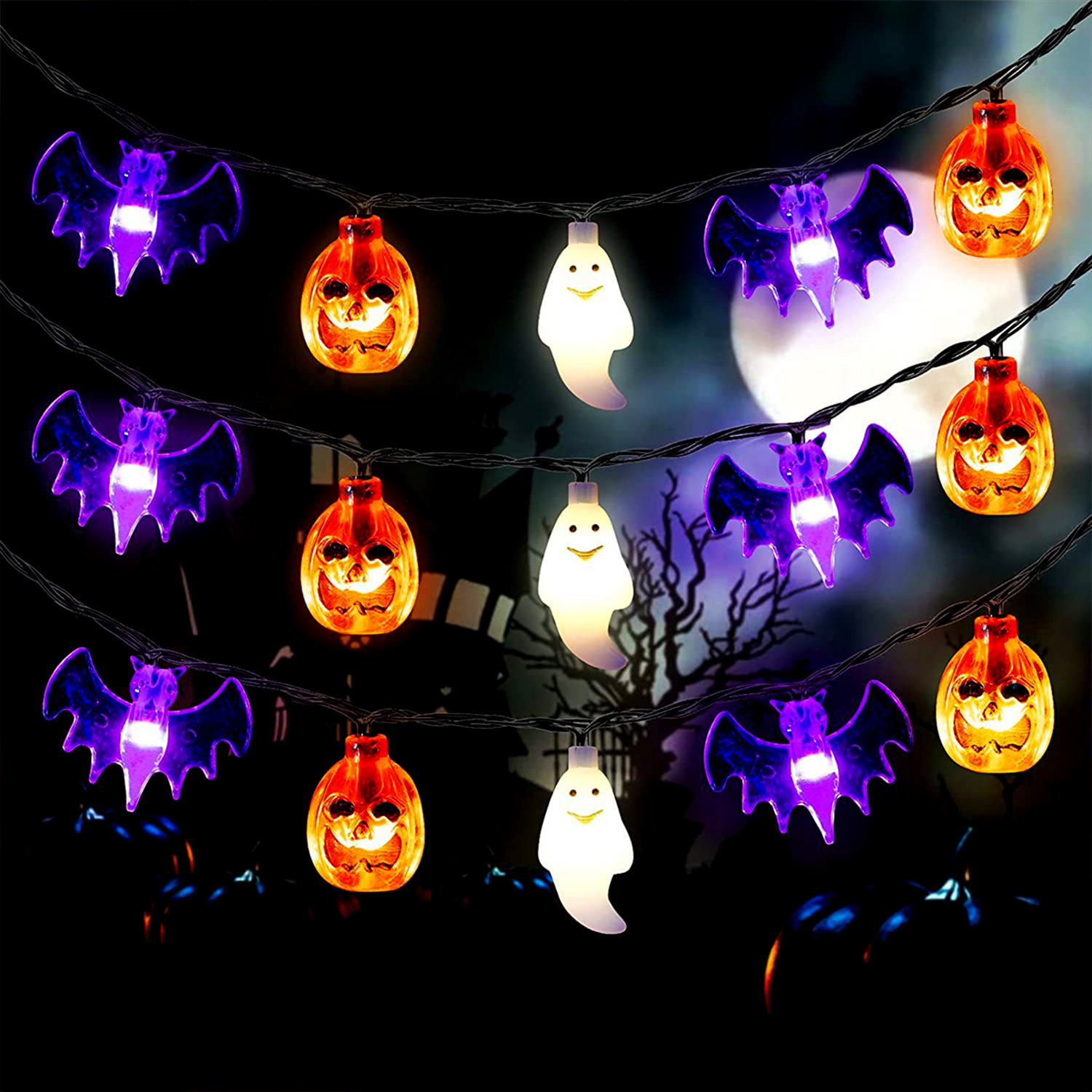 Guirnaldas de luces LED transfronterizas, guirnaldas de luces LED para Halloween, decoración exterior, luces LED de calabazas, luces decorativas para arreglos de escenas de Amazon.