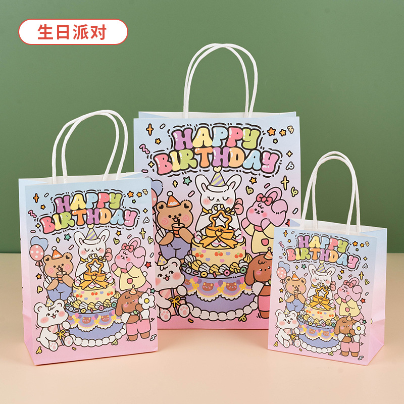 Bolsa de fondo cuadrado a cuadros de color, regalo de vacaciones, bolsa de papel kraft de dibujos animados ins, bolsa de regalo de Navidad de San Valentín