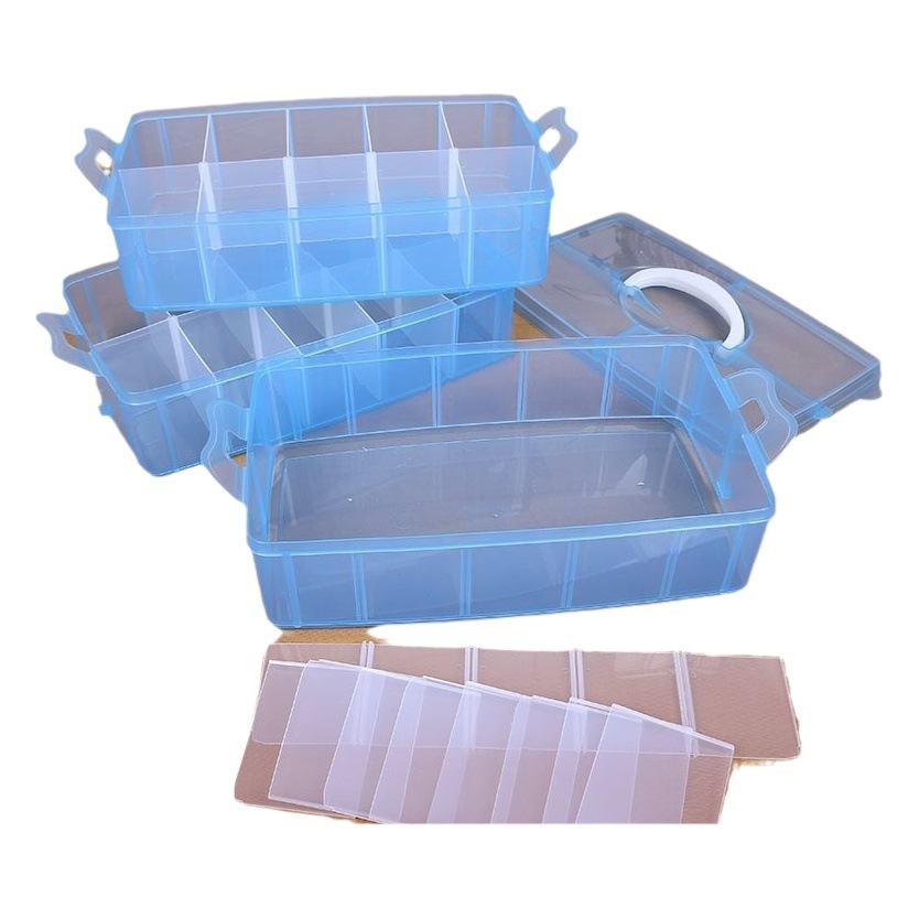Fábrica directa de tres capas transparente caja de almacenamiento de plástico portátil accesorios de almacenamiento de juguetes de joyería