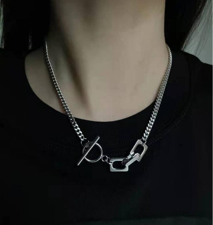 titanium steel OT buckle necklace titanium steel splicing elements short clavicle chainpicture3
