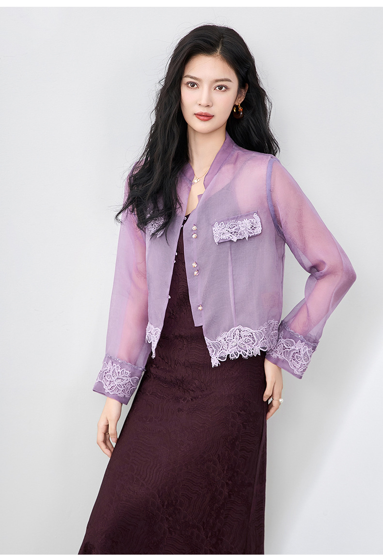Áo sơ mi dài tay lụa organza cao cấp kiểu Trung Quốc mới mùa hè — Màu đen chi tiết 31