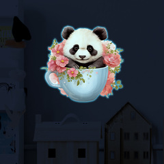 卡通茶杯花朵熊貓夜光貼紙兒童房馬桶冰箱家居裝飾牆貼畫自粘批發