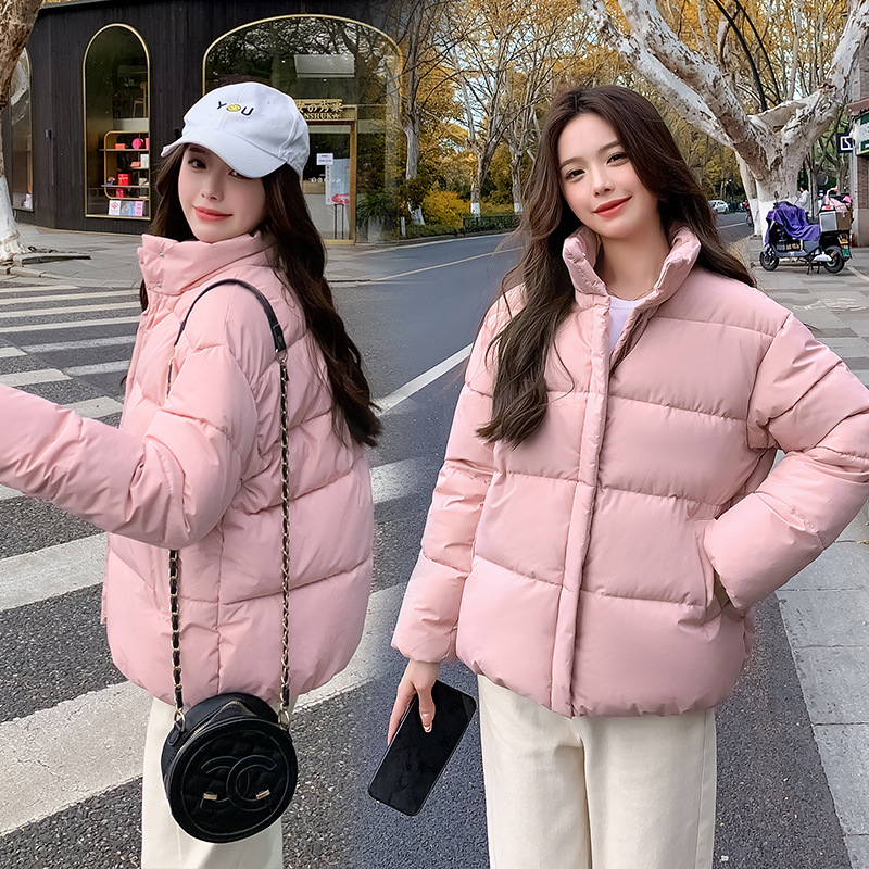 Short Cotton Coat Women's 2023 Winter New Korean Cotton Coat Student Standing Collar Loose Down Cotton Coat Thick Coat_voghion.com