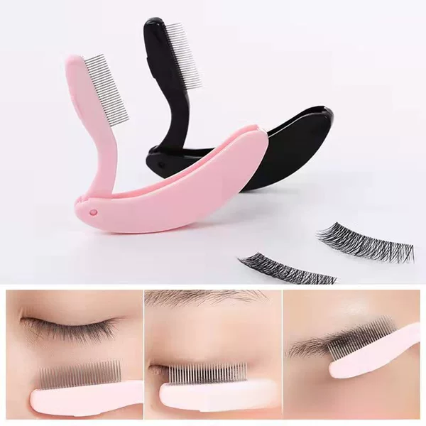 Foldable portable steel comb steel needle eyelash comb eyelash steel comb mascara brush curved plastic handle mascara brush