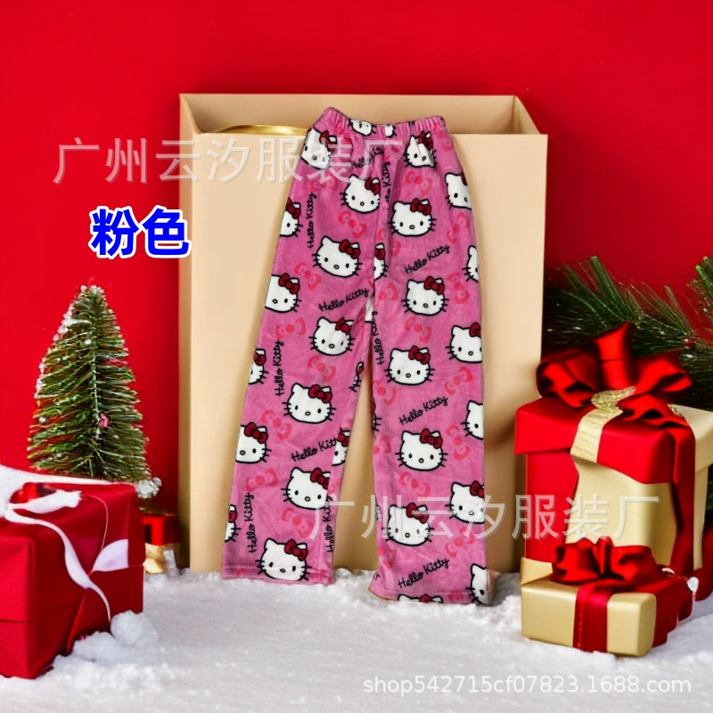 Новая внешняя торговля Рождественский мультфильм KT Cat Памка толстая женщина плюс бархат осень и зима теплый отдых домашний фланец брюки