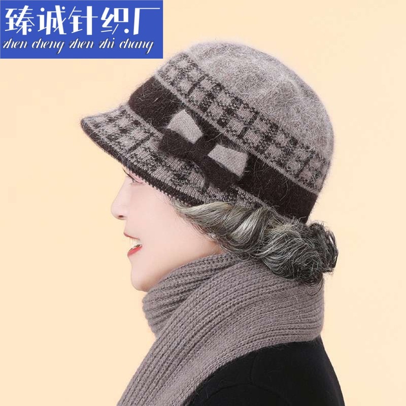 妈妈帽子冬季加绒中老年女加厚奶奶保暖盆帽洋气毛线帽老人针织帽|undefined