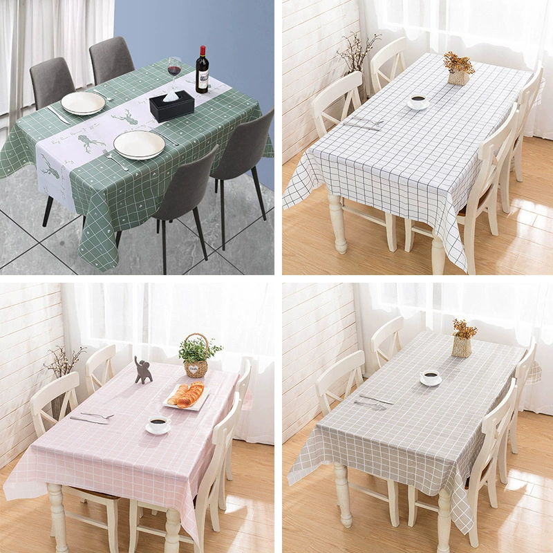 Tablecloth (INS) Nordic waterproof PEVA, washed-look, grid patterns, multiple sizes