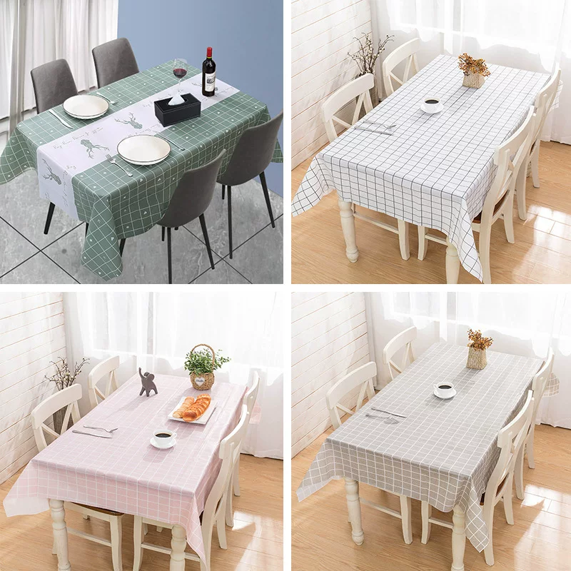 Tablecloth (INS) Nordic waterproof PEVA, washed-look, grid patterns, multiple sizes