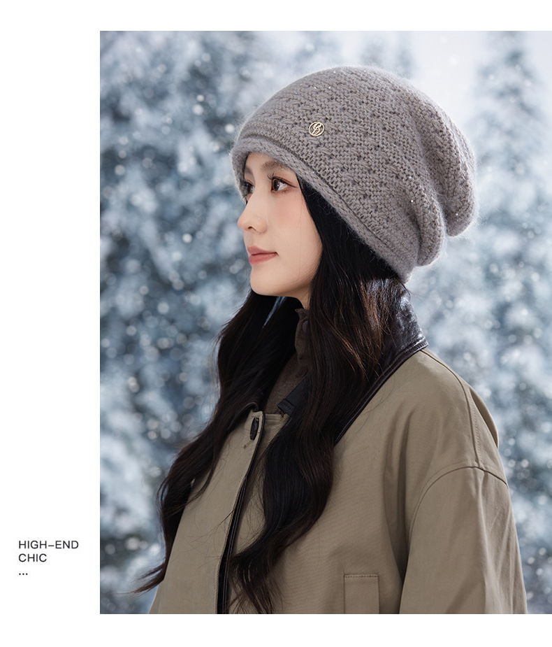 Autumn Winter Women Fashion Versatile Knitted Solid Color Head Wrap Warm Thickened Fleece Yarn Mom Hat_voghion.com