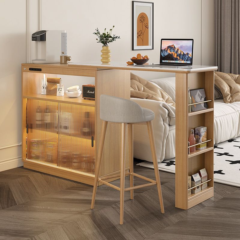 Bar Counter Cabinet with Engineered Stone, Home Small Studio Living Room Storage Cabinet, Integrated Serving Console, Extendable Sofa Family Bar Cabinet