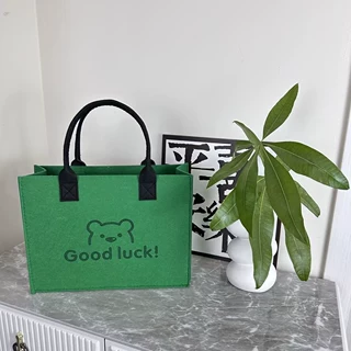 定制批发毛毡包 小熊毛毡布单肩通勤包 毛毡手提袋感托特包手拎包