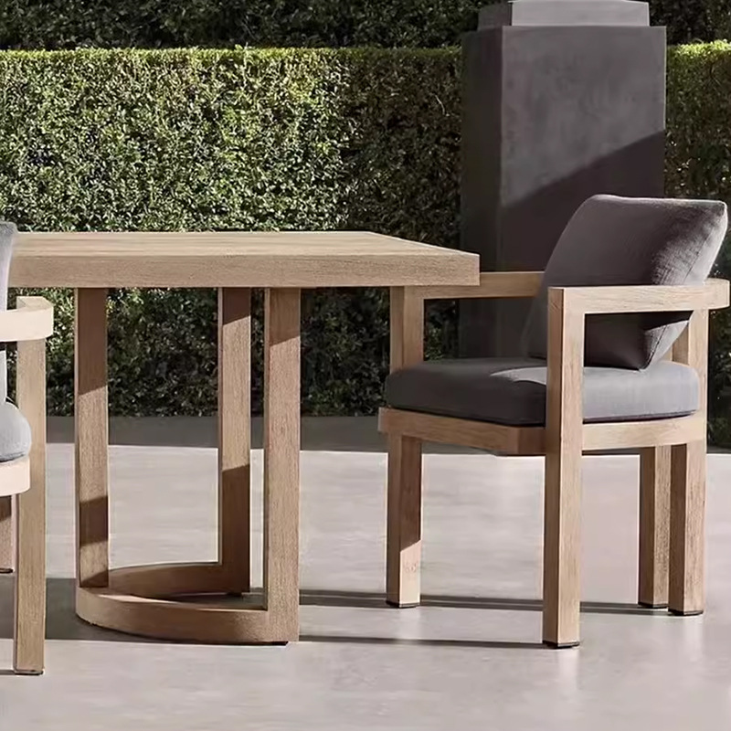 Mesa y silla de teca al aire libre ocio patio jardín al aire libre anticorrosión silla de madera maciza impermeable a prueba de sol mesa redonda muebles al aire libre