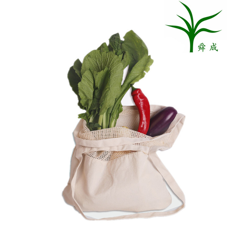 环保全棉购物袋现货ecobag水果蔬菜帆布包装袋长手提拼接网袋批发