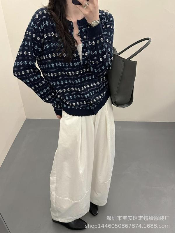 琪镌绘制秋冬新款针织开衫女宽松百搭显瘦减龄毛衣外套上衣98304|undefined