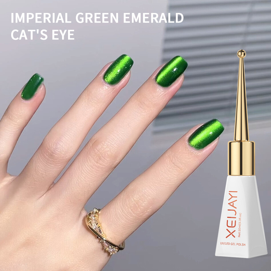Ojo de gato esmalte de uñas pegamento nuevo Internet celebridad popular color emperador verde gato ojo pegamento durable y firme para salón de uñas