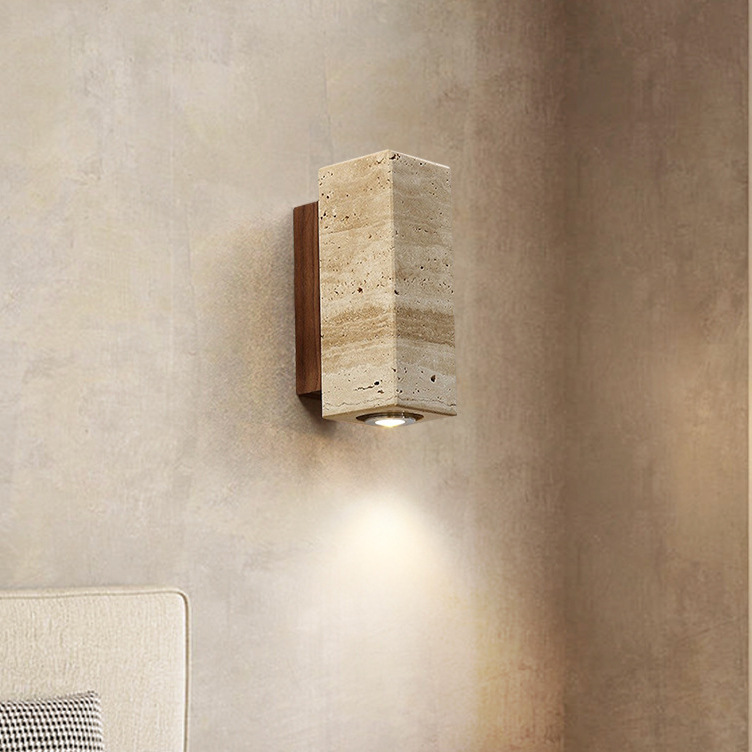 Lámpara de Pared LED de Piedra Amarilla, Estilo Wabi-Sabi Nórdico