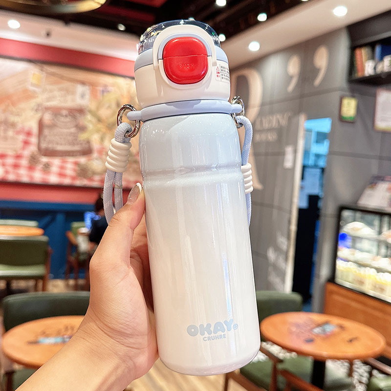 그라데이션 빨대 보온보냉 물병 550ml 스트랩 원터치 학생 텀블러