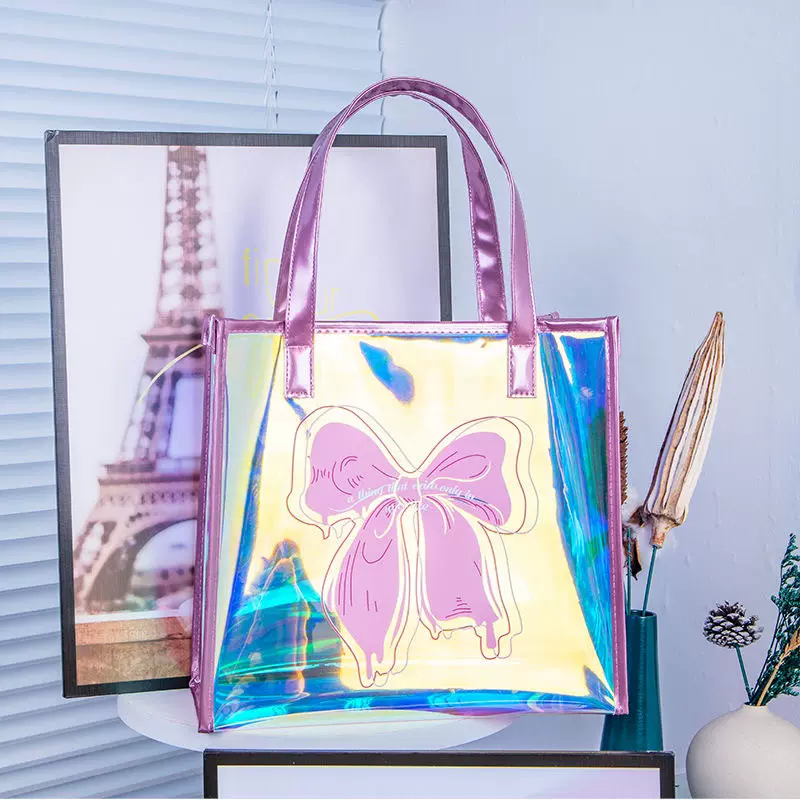 镭射炫彩女手提包防水沙滩包儿童节教师节生日高档礼品袋托特包