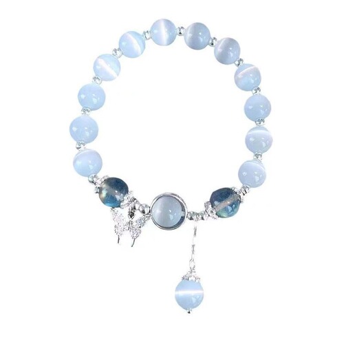 Cat's Eye Crystal Butterfly Bracelet Women's Bracelet Gray Moonlight Ins Versatile Temperament Trendy Student High Quality