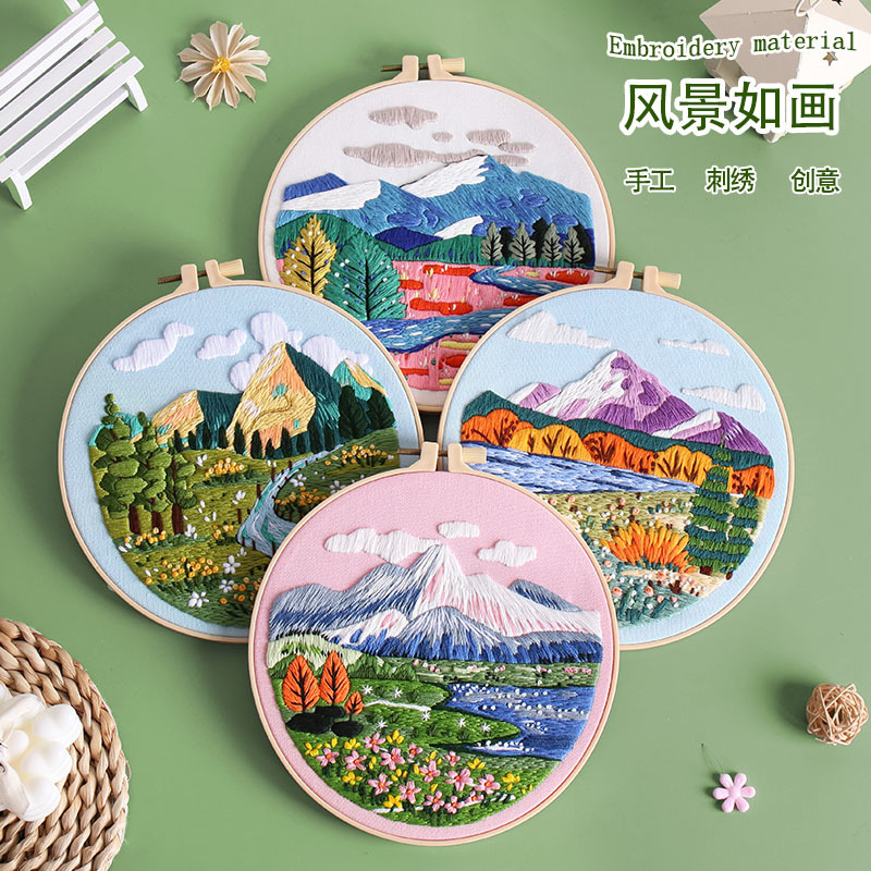 Nuevo producto paisaje bordado bricolaje material hecho a mano bordado costura juego de algodón Amazon transfronterizo inglés original