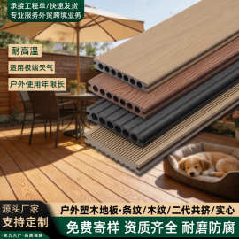 WPC木塑室外地板露台庭院花园木纹圆孔共挤地板pvc户外塑木地板厂