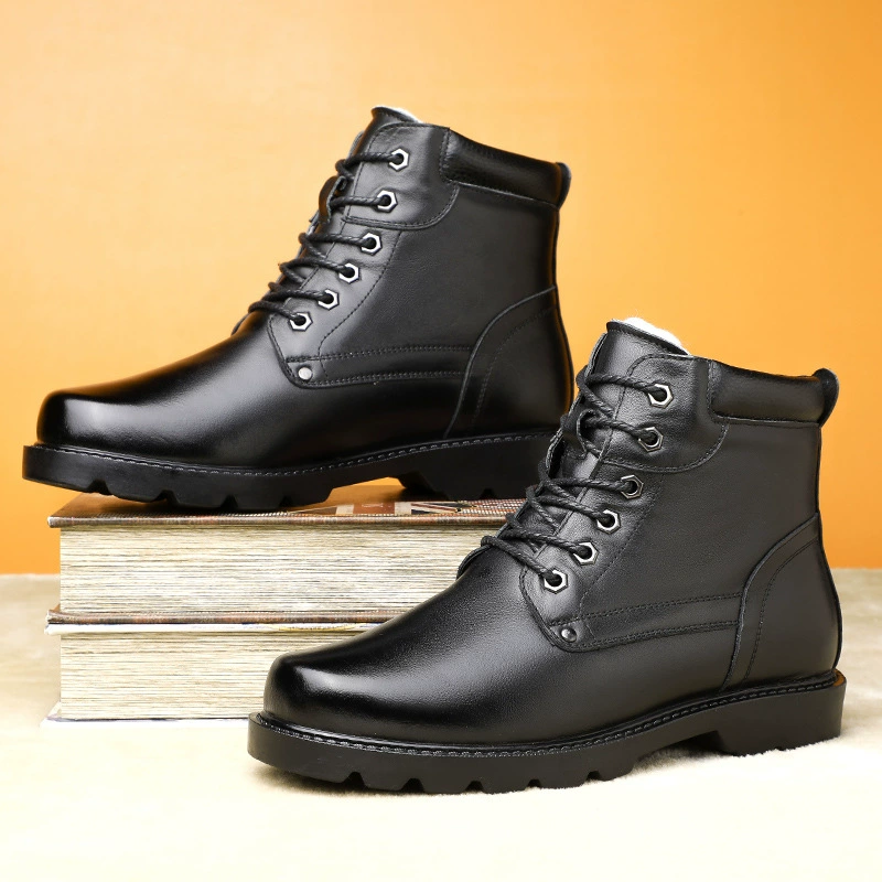 Demi-season fleece keep warm boots, high leather footwear, soft sole
