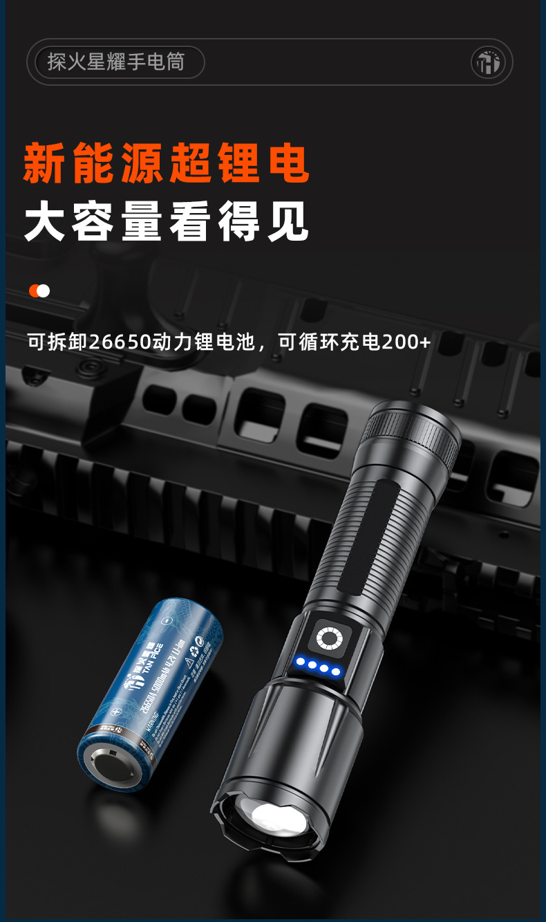 Aluminum Alloy Flashlight, Outdoor Strong Light, Multi-Function, Flash-Flash Lithium Battery, Ultra-Long Range, Ultra-Bright, Portable, Small Tactical Flashlight