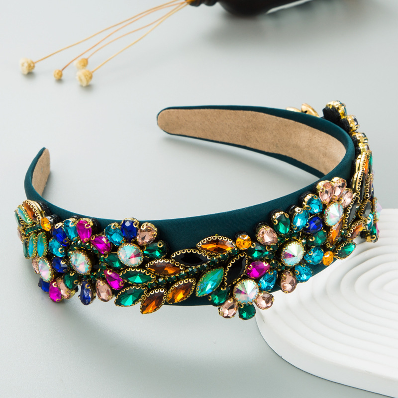 Fashion Baroque Color Glass Drill Cloth Headband Hair Accessories Women display picture 3