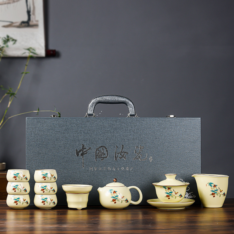 汝窯茶具套裝陶瓷開片辦公家用蓋碗茶壺套裝伴手禮可logo商務禮品