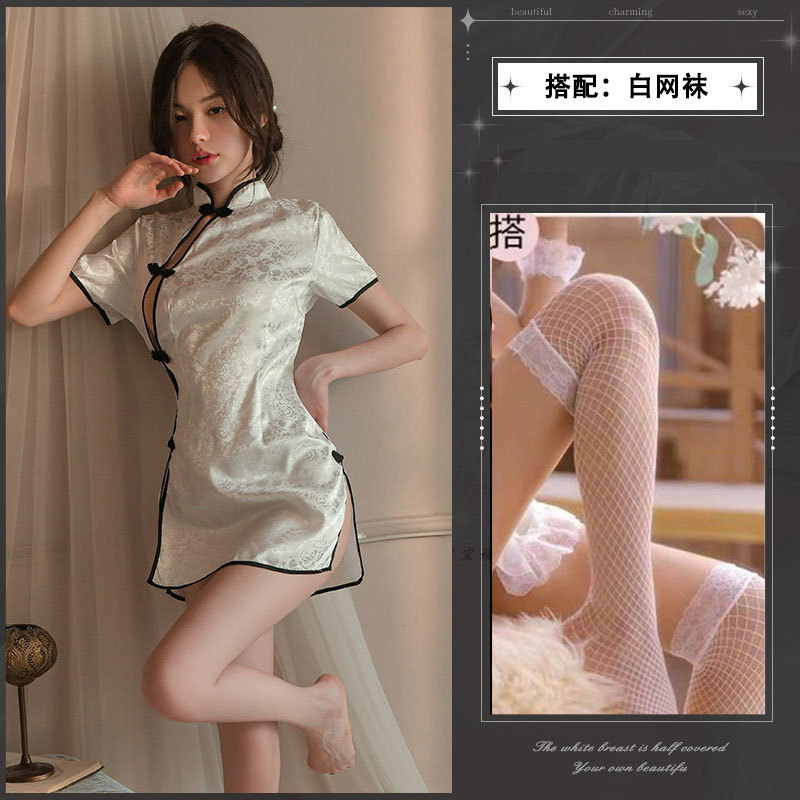 흰색 [치파오+티팬츠 포함] + 흰색 망사스타킹