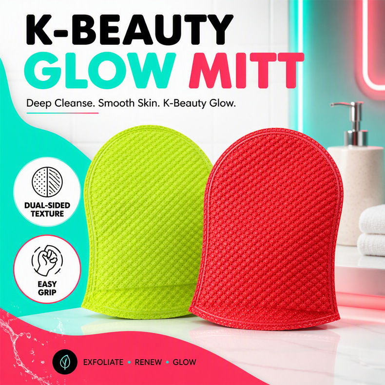 Cross-border in-stock double-sided textured bath scrubbing gloves, household skin cleaning scrubbing towel, Glow Mitt Cross-border in-stock double-sided textured bath scrubbing gloves, household skin cleaning scrubbing towel, Glow Mitt